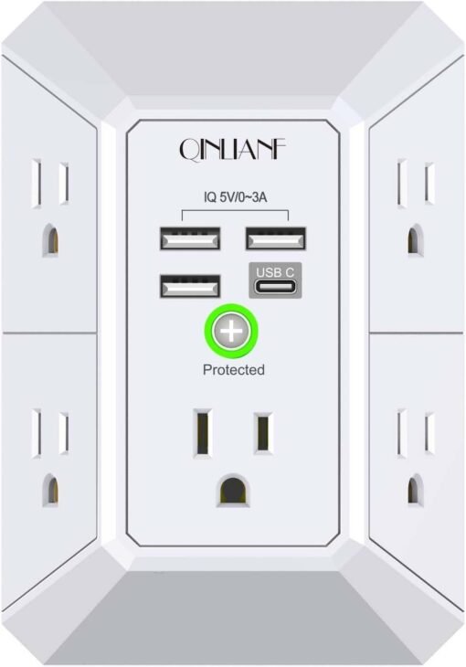 Wall Charger, Surge Protector, QINLIANF 5 Outlet Extender...