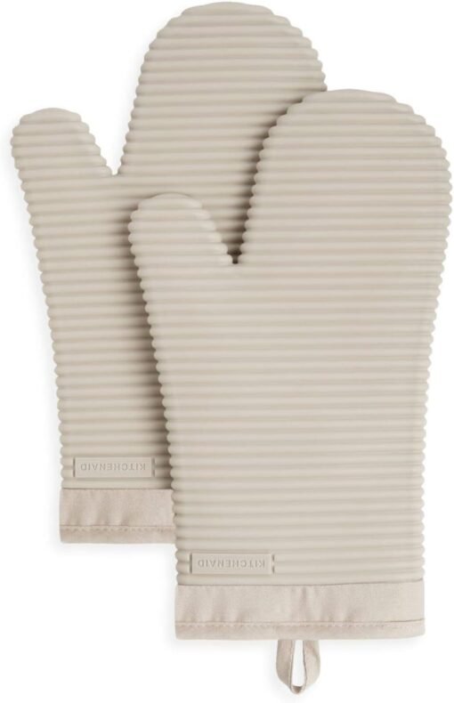 KITCHENAID Ribbed Soft Silicone Oven Mitt 2-Pack Set, 7.5″x13″,...
