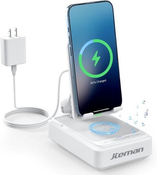 Jteman Cell Phone Stand with Bluetooth Speaker and Wireless...