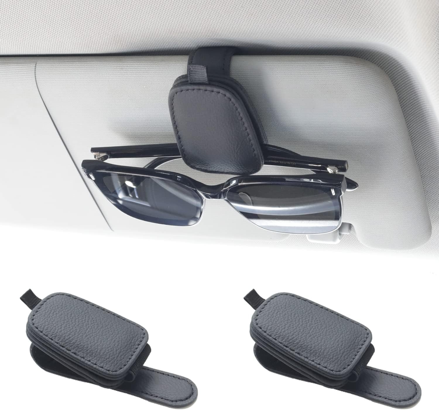 Yuoyar Magnetic Leather Sunglasses Holder for Car, 2 Packs...