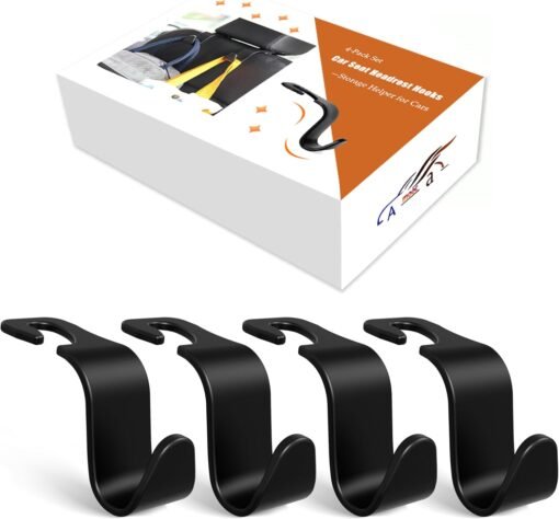 4-Pack Car Headrest Hooks Holds 55lbs Seat Storage Organizer...