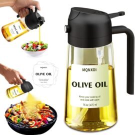 2 in 1 Glass Oil Sprayer & Dispenser,16oz/470ml Olive... 2 in 1 Glass Oil Sprayer & Dispenser,16oz/470ml Olive...