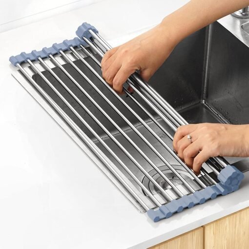 MECHEER Over The Sink Dish Drying Rack, Roll Up Dish Drying...