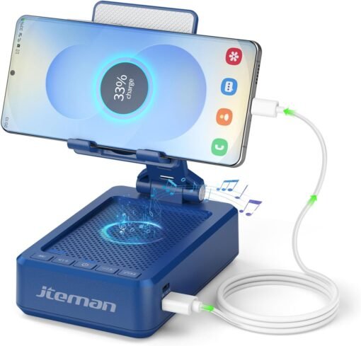JTEMAN Cell Phone Stand with Bluetooth Speaker and Charging...
