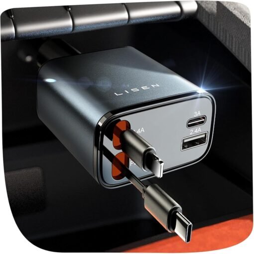LISEN Retractable Car Charger, 84W Car Charger USB C Fast...
