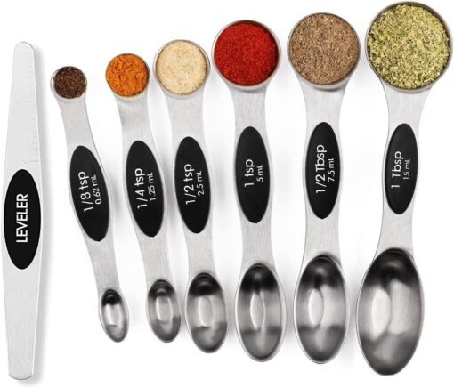 Magnetic Measuring Spoons Set Stainless Steel with Leveler,...