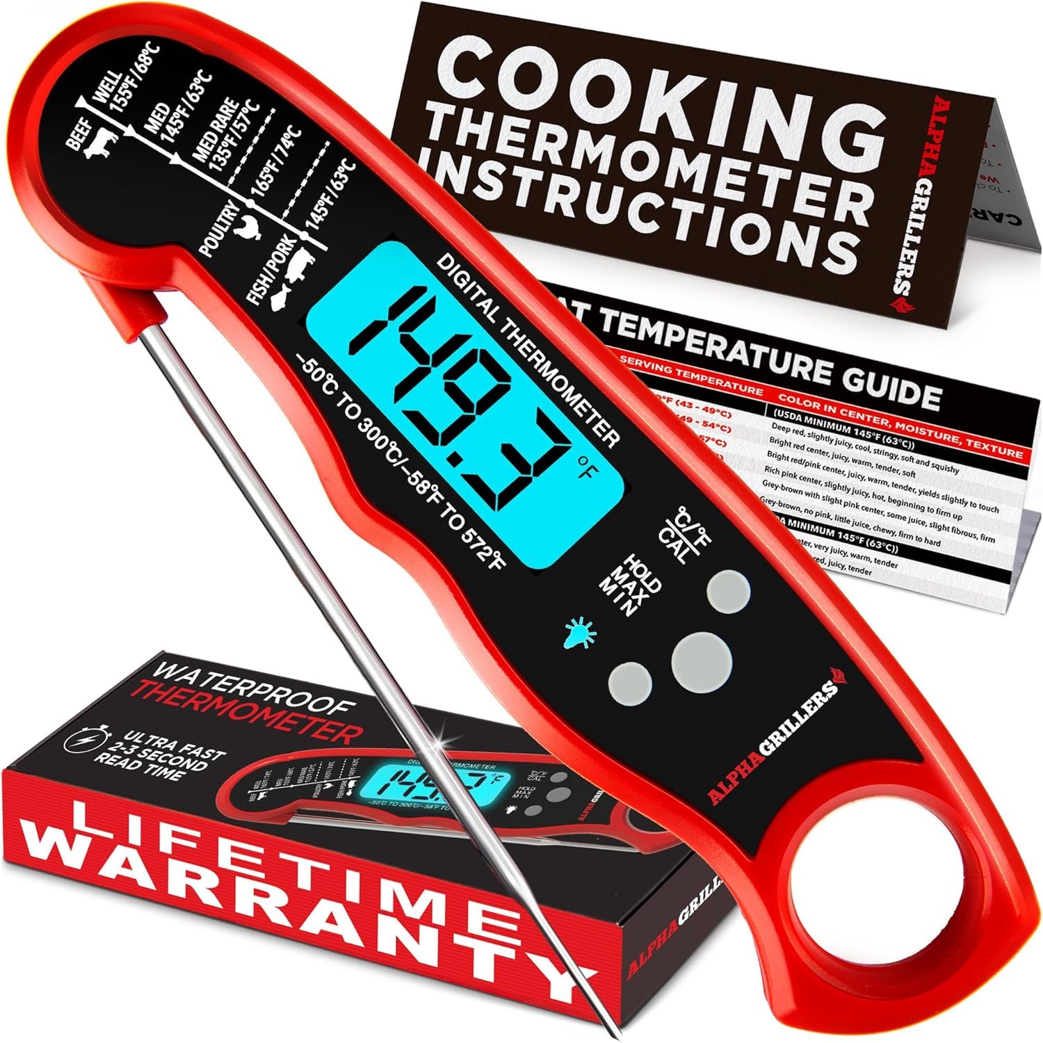 Alpha Grillers Instant Read Meat Thermometer Digital, Cooking,...