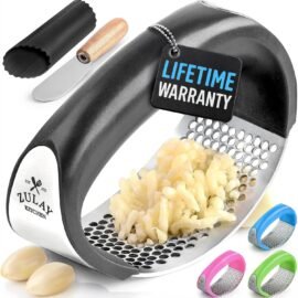 Zulay Kitchen Stainless Steel Garlic Press Rocker Set –...